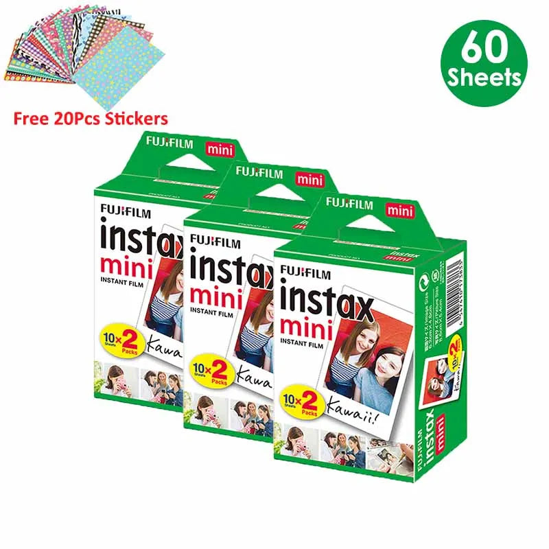 Fujifilm Instax Mini Film White 10 20 40 60 80 100 Sheets For FUJI Instant Photo Camera Mini 12/11 + Free Stickers（expiry-2024）