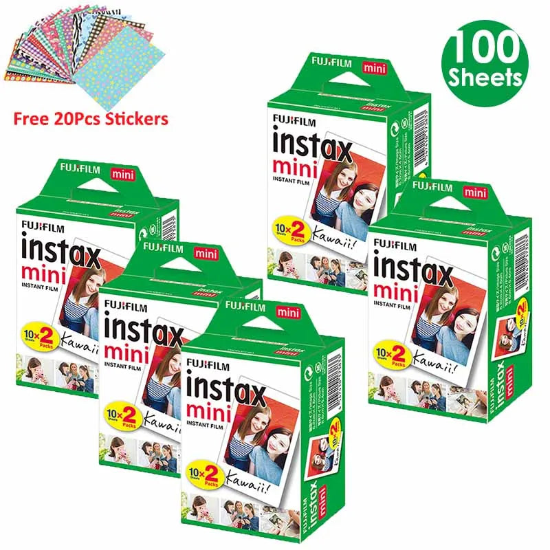 Fujifilm Instax Mini Film White 10 20 40 60 80 100 Sheets For FUJI Instant Photo Camera Mini 12/11 + Free Stickers（expiry-2024）