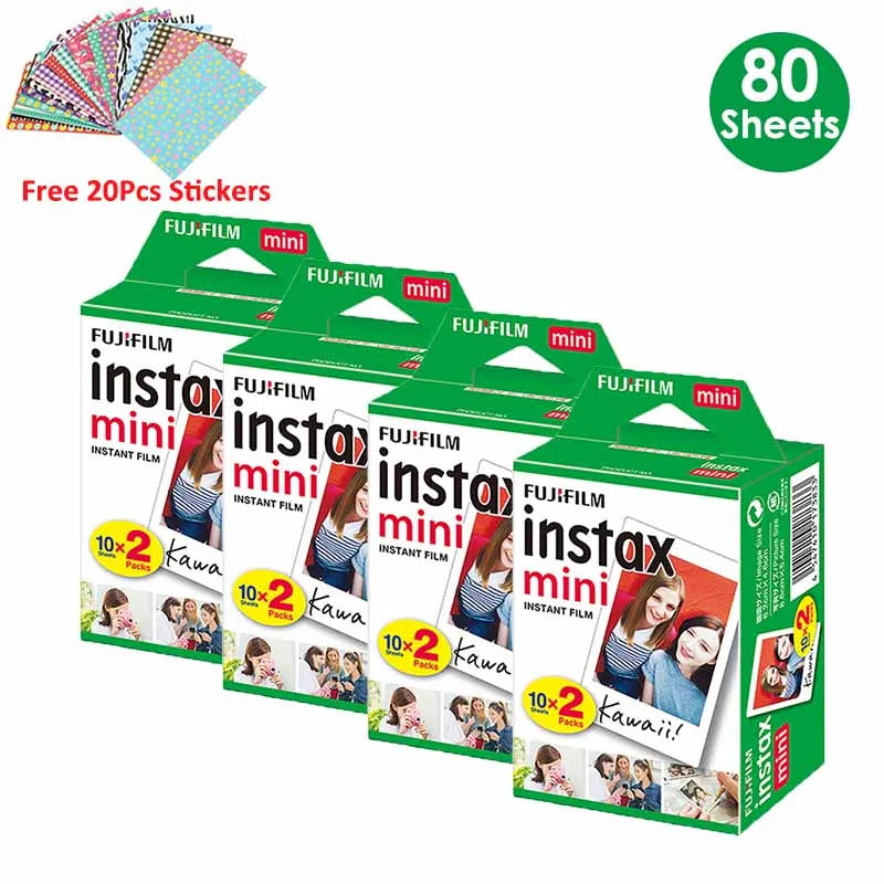 Fujifilm Instax Mini Film White 10 20 40 60 80 100 Sheets For FUJI Instant Photo Camera Mini 12/11 + Free Stickers（expiry-2024）